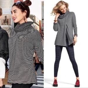 CAbi Fergie Cowl Neck Black White Split Front  Back Style Sweater Size Small